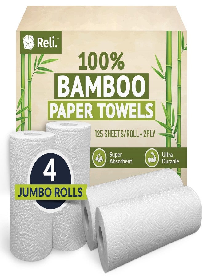 Reli. Bamboo Paper Towels (4 Pack, Jumbo) | Paper Towels Rolls 2 Ply | 125 Sheets/Roll, Full Size Sheets | Unbleached, Organic Rolls for Kitchen, Bathroom | 100% Bamboo - Image 1